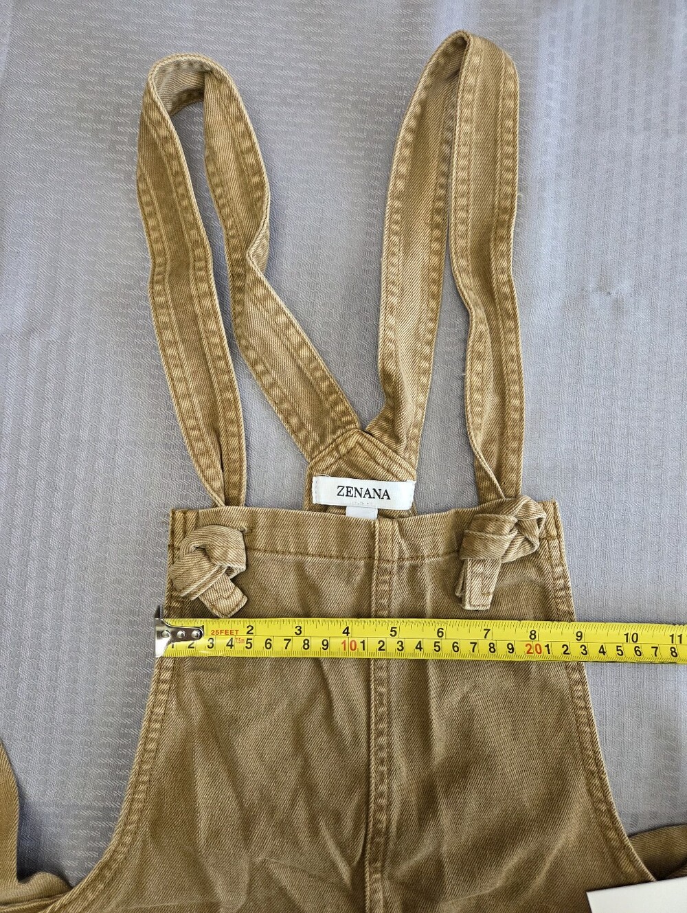 Zenana Womens Deep Camel Washed Denim Knot Strap Overalls WideLeg NEW-Size Small - Picture 8 of 12